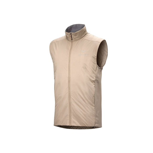 Tan high collar zip front insulated vest