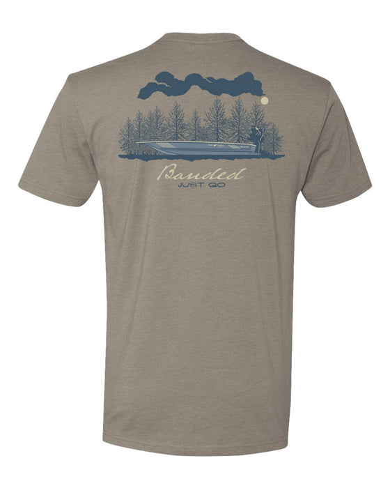 Banded Moonshine Edition Tee featuring boat and tree scene 