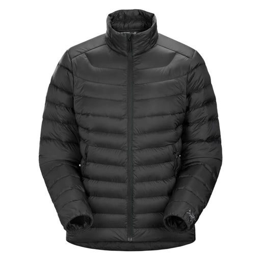 black insulated jacket high collar and zip front and zipper pockets on the side