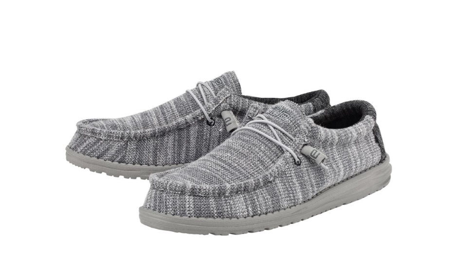 HeyDude, Wally Stretch-Platinum Mix striped shoes with gray soles