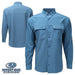 Mossy Oak Coolcore Explorer Button Up Cooling Sun Protection Shirt Men's blue shirt front and back