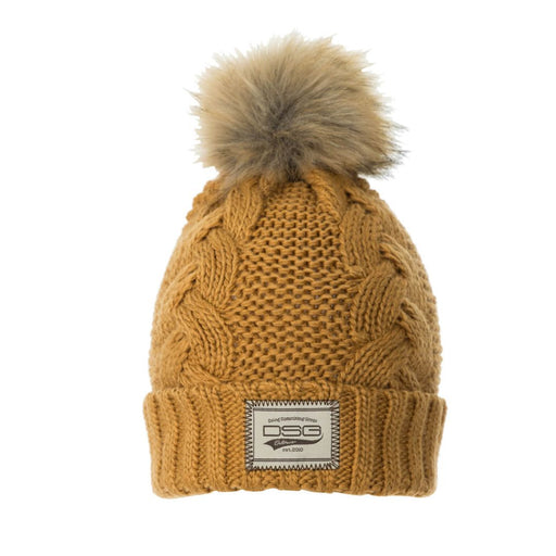 DSG Chunky Knit Pom Beanie gold with DSG patch on front