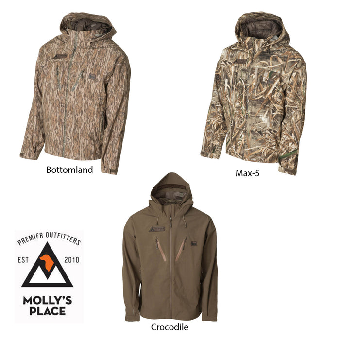Banded ASPIRE Collection–CATALYST 3.in.1 Insulated Wader Jacket three variations one solid brown bottomland camo amd Max 5 camo all hooded and adjustable wrists 