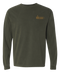 Olive long sleeve pull over shirt with Avery logo in gold 