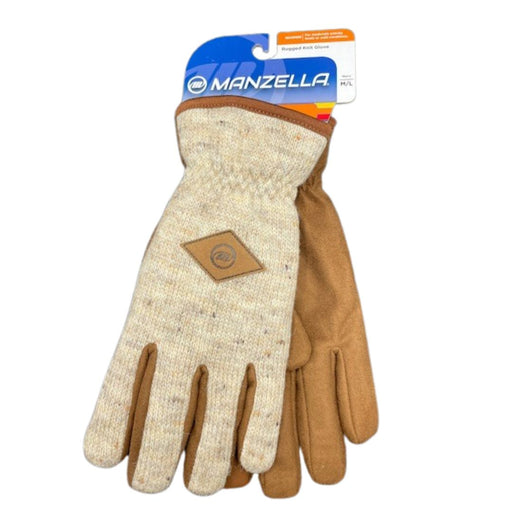Manzella Rugged Knit Gloves tan on palm and cream and tan heather on top