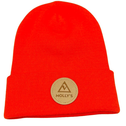 Molly's Place Solid Blaze Orange Knit beanie with round Molly's patch
