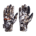 camo gloves with sitka name and orange logo