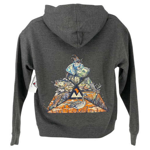 Molly's Scenic Hoodie featuring Molly geese fish and deer incased in a triangle print