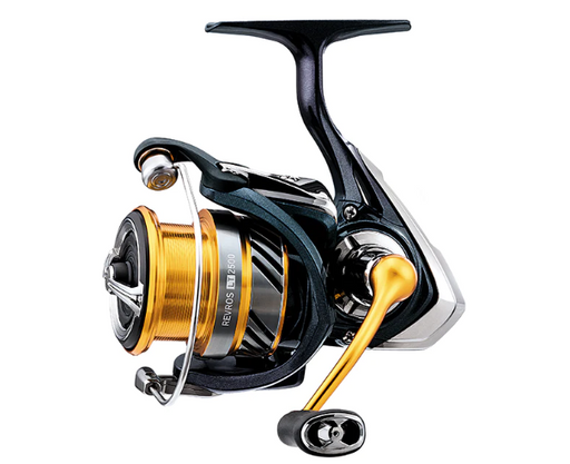 DAIWA, Revros LT Spinning Reel-2500-XH black and silver with gold spool and spool handle