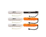 Pack of 3 White, 2 Orange, and  1 Black and White dog toy. 