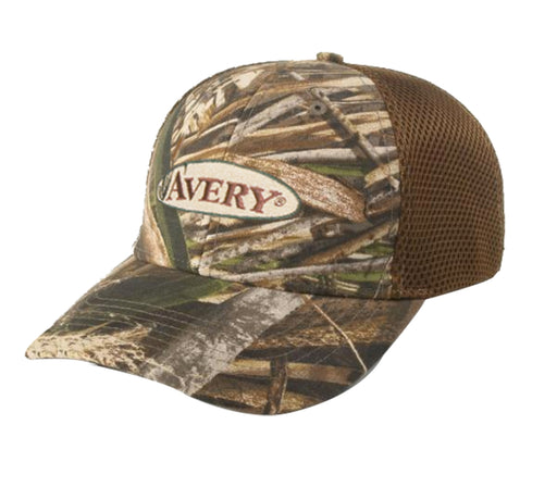 camouflage cap with Avery logo and brown mesh back